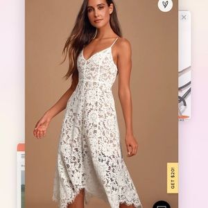 Lulus white lace midi dress size small